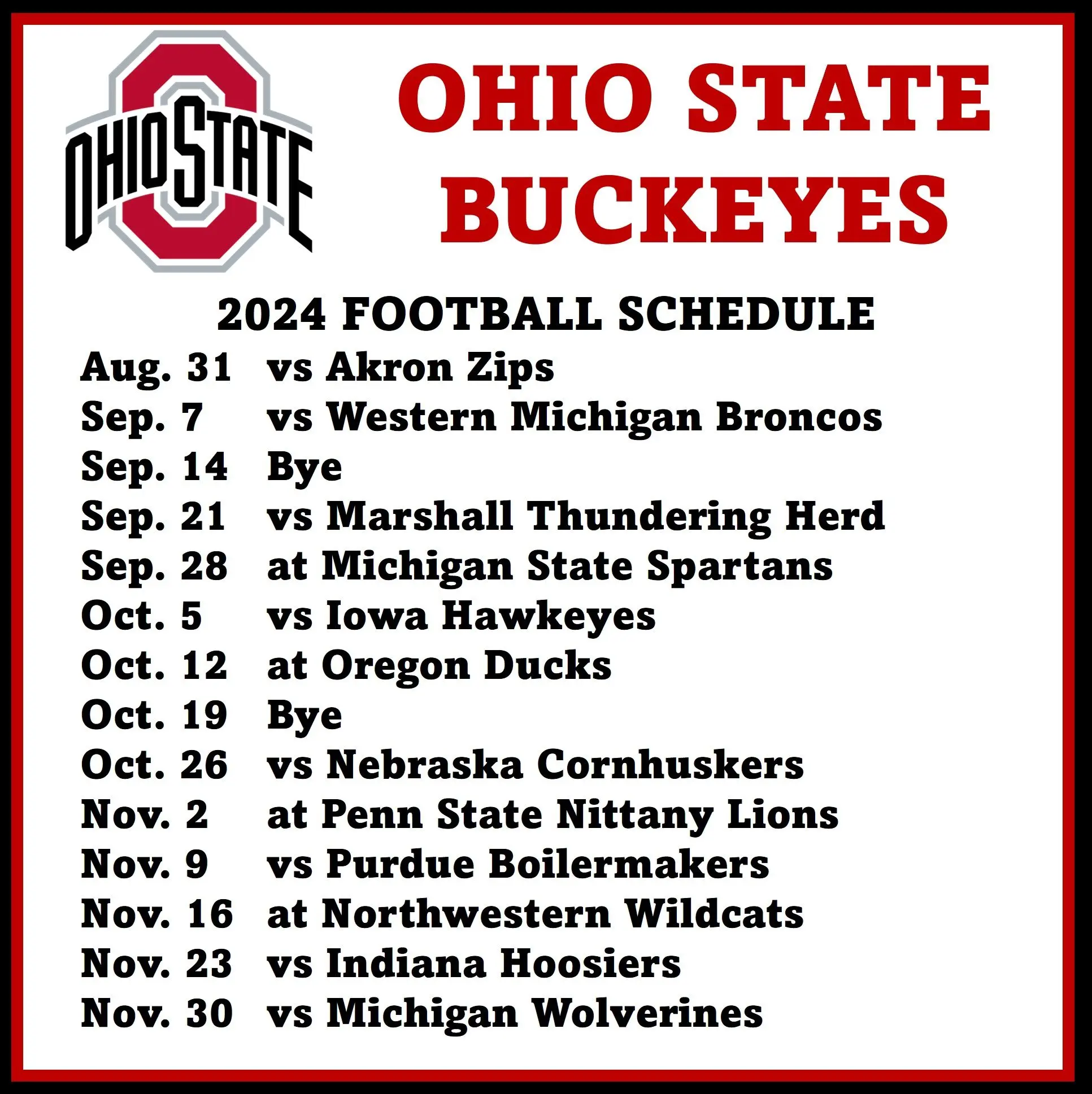 Ohio State Football Schedule for the 2023 Season