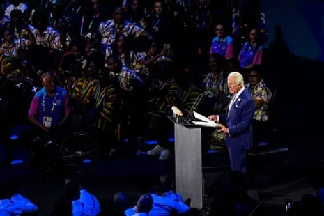 King Charles III gives a speech as he declares the games open during the opening ceremony for the 2026 Commonwealth Games.